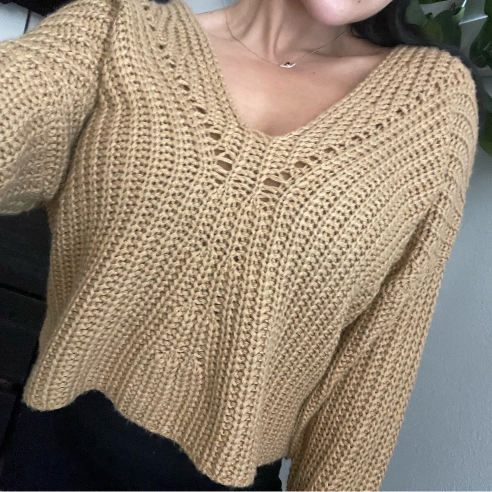 MISSGUIDED CABLE KNIT SWEAR TAN SIZE SMALL